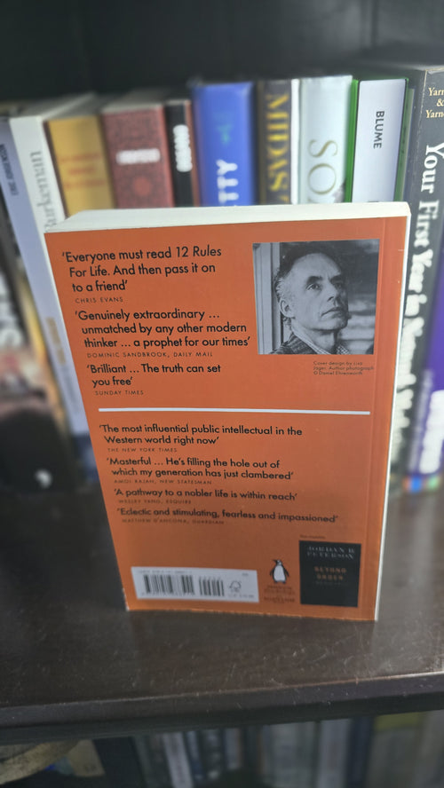 Contraportada real de 12 Rules for Life de Jordan B. Peterson, libro usado